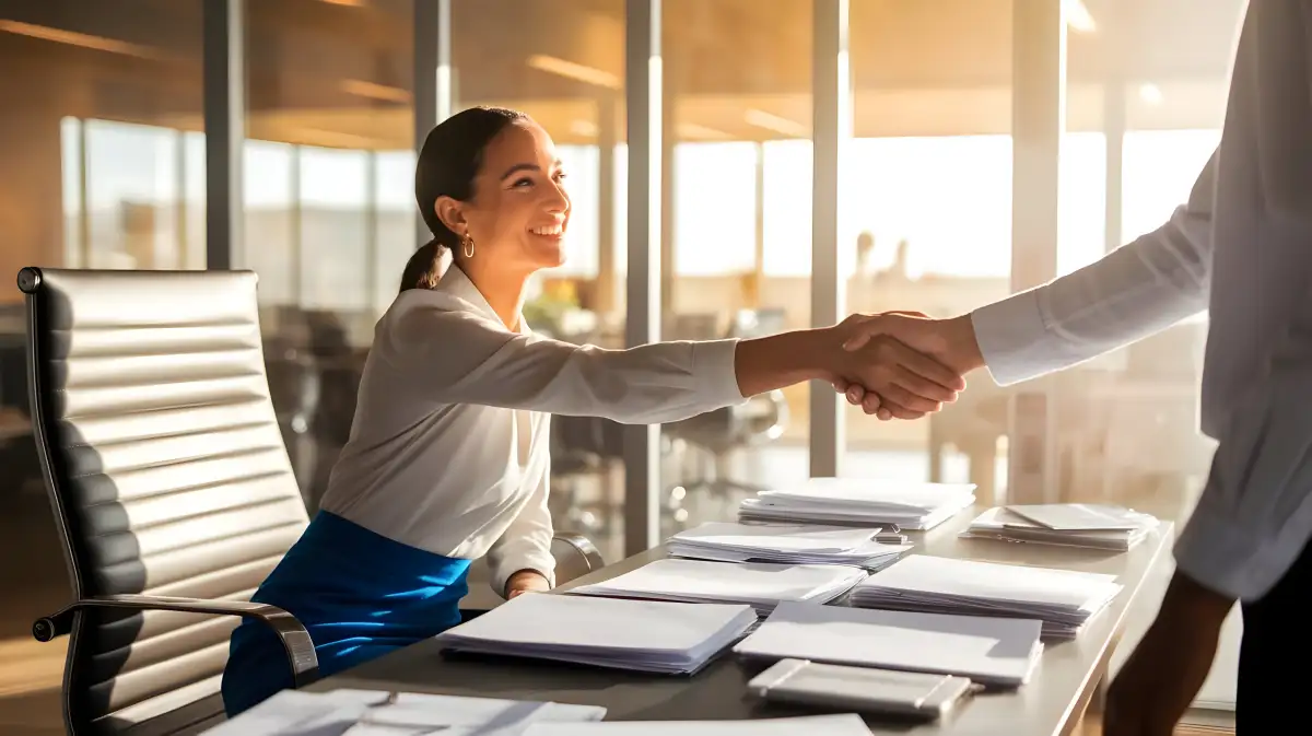 Businessfrau prüft Factoring-Vertrag